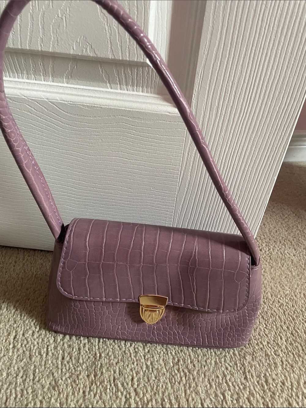 Purple Croc-Embossed Shoulder Bag